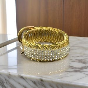 Gold and White Rhinestone Design Wrap Bracelet